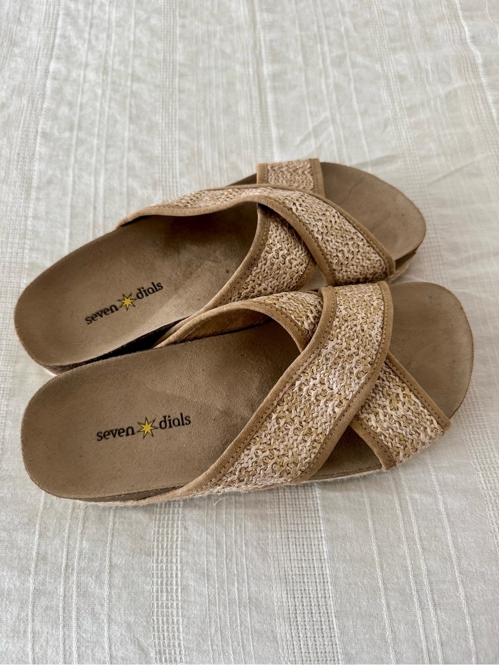 Seven Dials Woven Tan Crossband Slide Sandals
